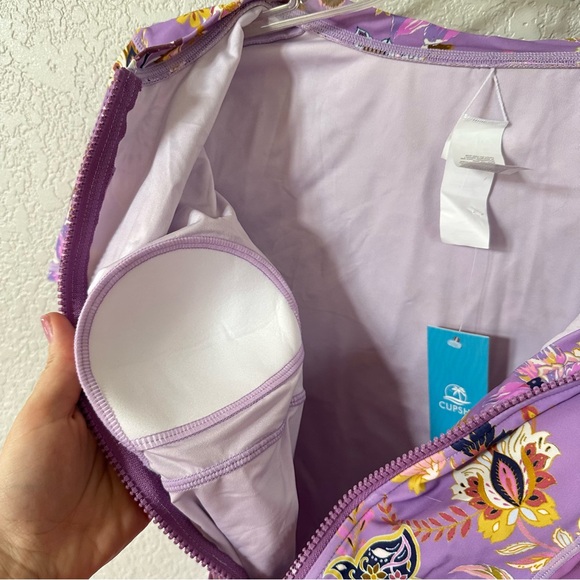 Cupshe Rashguard Purple Floral Paisley One Piece Swimsuit with Zipper Size L - Picture 5 of 5